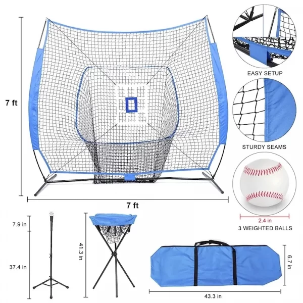 7' X 7' Baseball Softball Praxis Pitching Net Deluxe Tee Ball Caddy