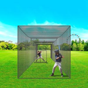 dfd511bc-7efa-4cae-b2d2-ce03fe31b05d.9118e282a0c77fc477eaadf2696c38ac Rede de gaiola de basebol de softbol Rede de batedura de arremesso de PE para serviço pesado, prática quadrada de uma peça Rede de gaiola de arremesso portátil com saco (apenas rede)